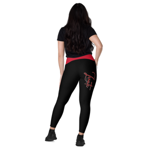 Crossover leggings with pockets - Black/red/white (Zeauti red Fancy)