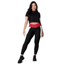 Load image into Gallery viewer, Crossover leggings with pockets - Black/red/white (Zeauti red Fancy)
