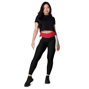 Crossover leggings with pockets - Black/red/white (Zeauti red Fancy)