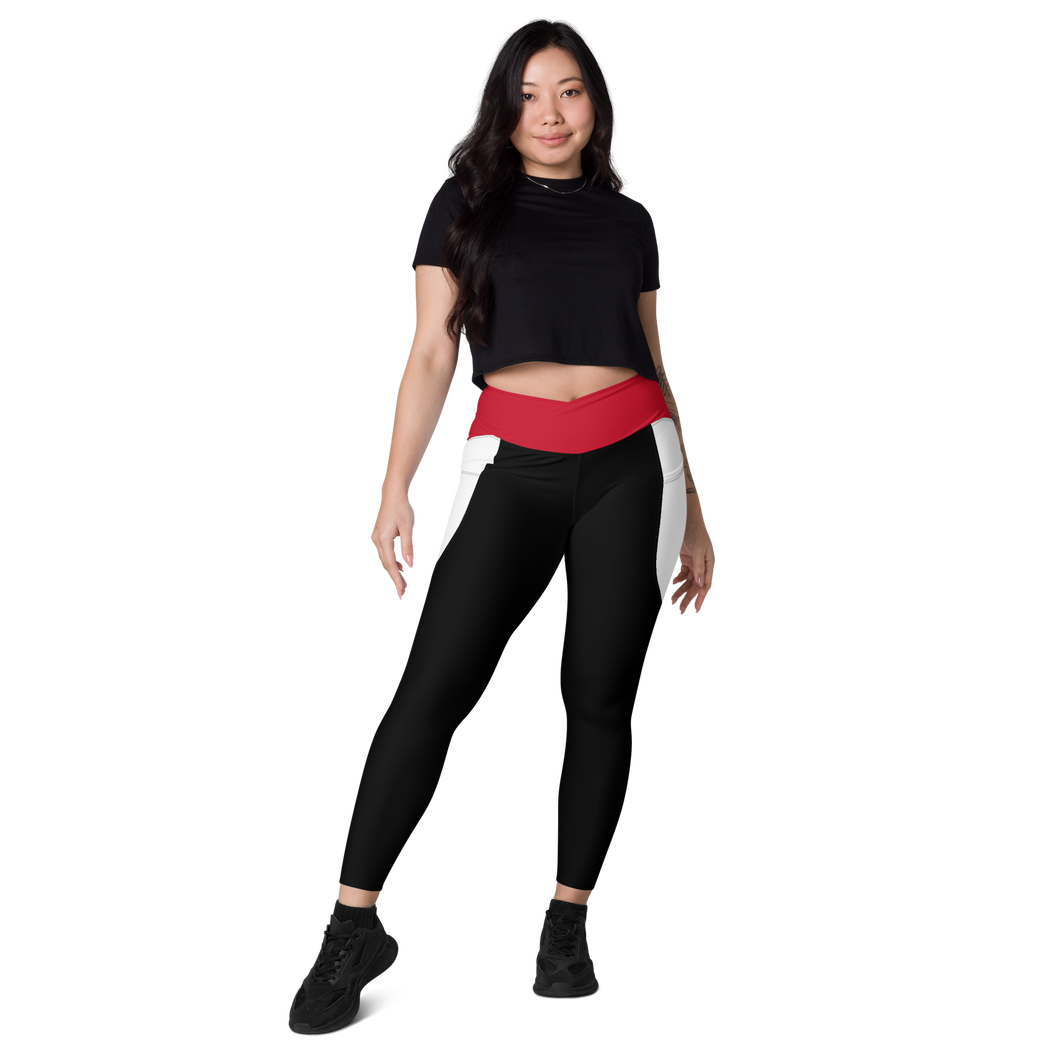 Crossover leggings with pockets - Black/red/white (Zeauti red Fancy)