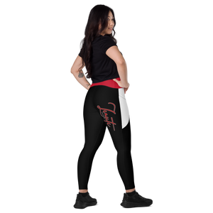 Crossover leggings with pockets - Black/red/white (Zeauti red Fancy)